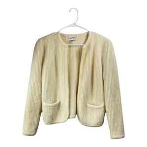 Vintage Cardigan Sweater Size Medium Cream Lambswool Angora Lloyd Williams Soft